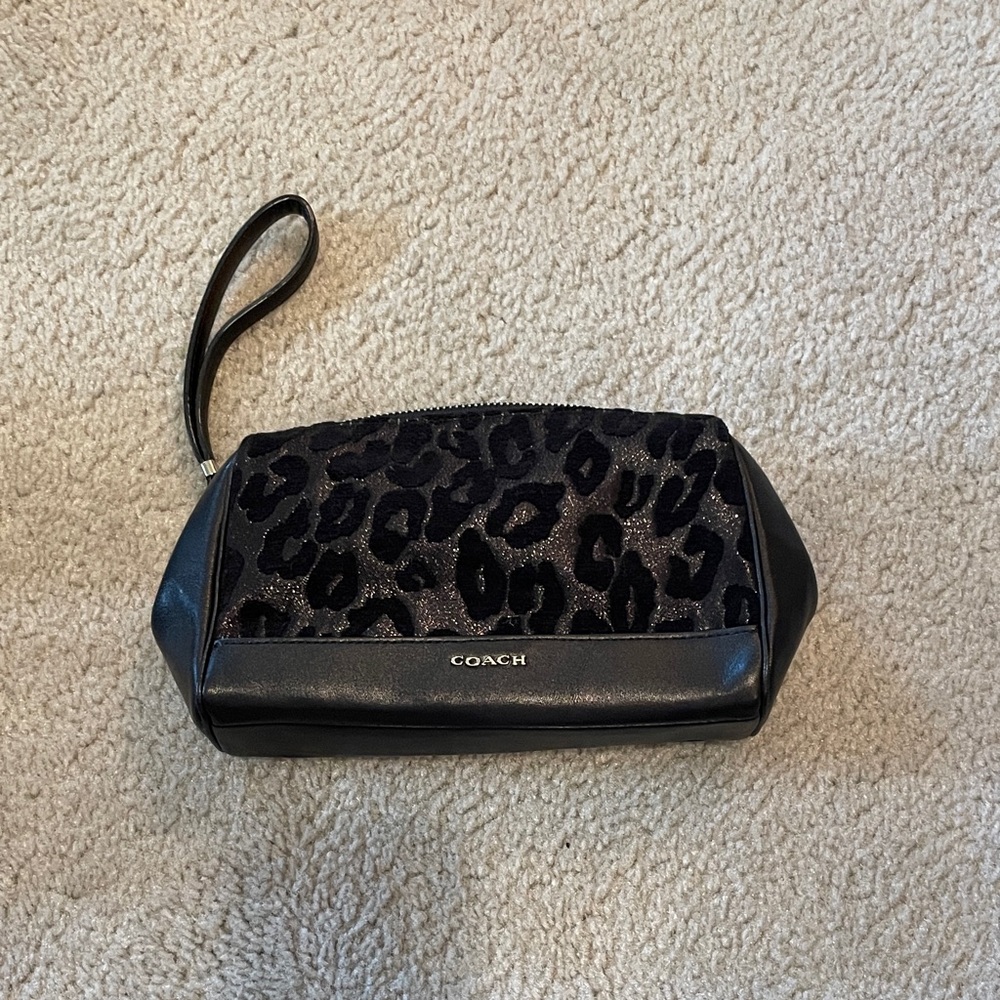 Coach Black Glitter Leopard Wristlet - Like New